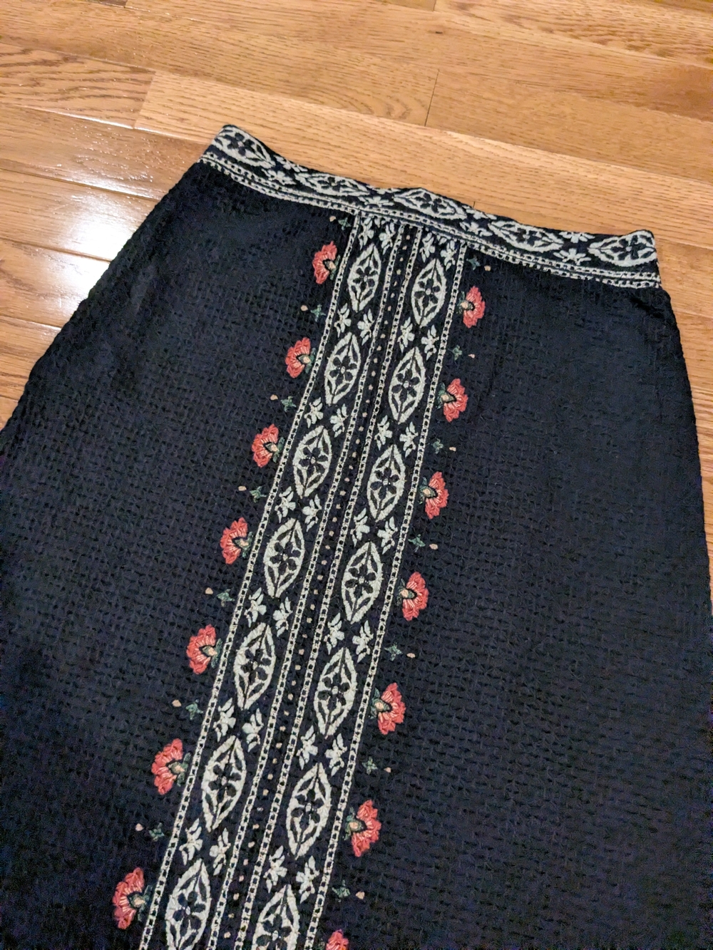 Farm Rio Mixed Print Black Maxi Skirt Ribbed Floral Knit NWT Medium - Picture 8 of 15